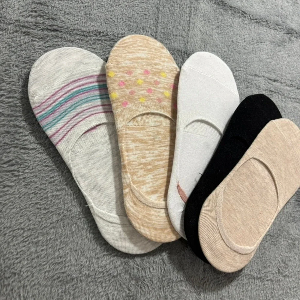 Womens OS Multicolor No Show Liner Socks 5 Pair Set Casual‎ Athleisure